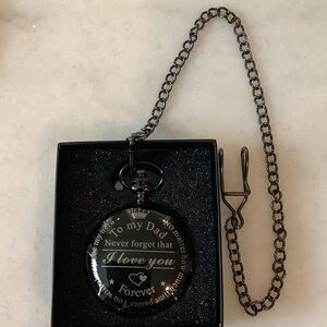 Black Pocket Watch with Chain,Sentimental 'Dad, I Love You' Engraving, Brand New
